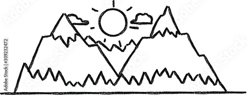 mountains landscape camping concept hand drawn crayon illustration 