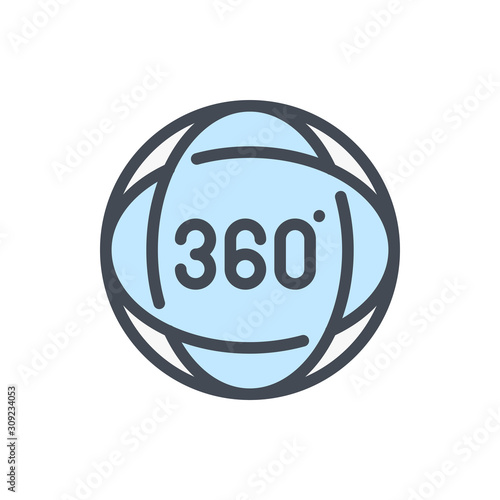 360 degree panorama sphere view color line icon. Virtual reality vector outline colorful sign.