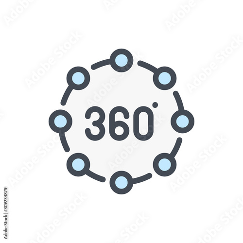 360 degree rotation color line icon. Virtual reality 360 angle vector outline colorful sign.