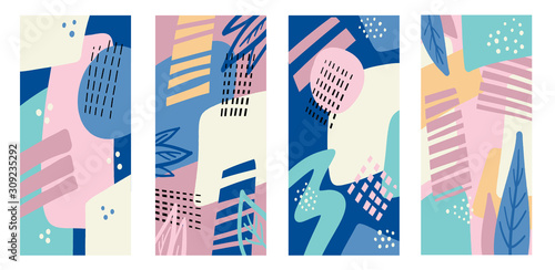 Set of abstract backgrounds. Stories wallpapers, landing page, send a message, loading, authorization page in minimal style. Concept for a website or mobile app. Editable vector illustration.