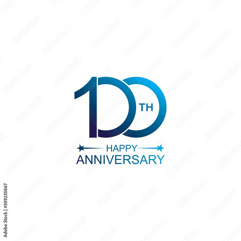 100th anniversary vector template. Design for celebration, greeting cards or print.