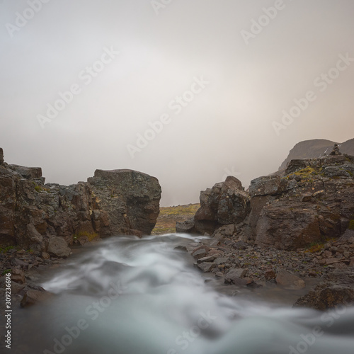 rocks in the fog