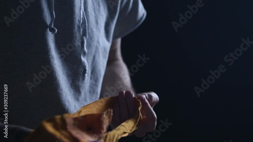 shadow fight training of boxer photo