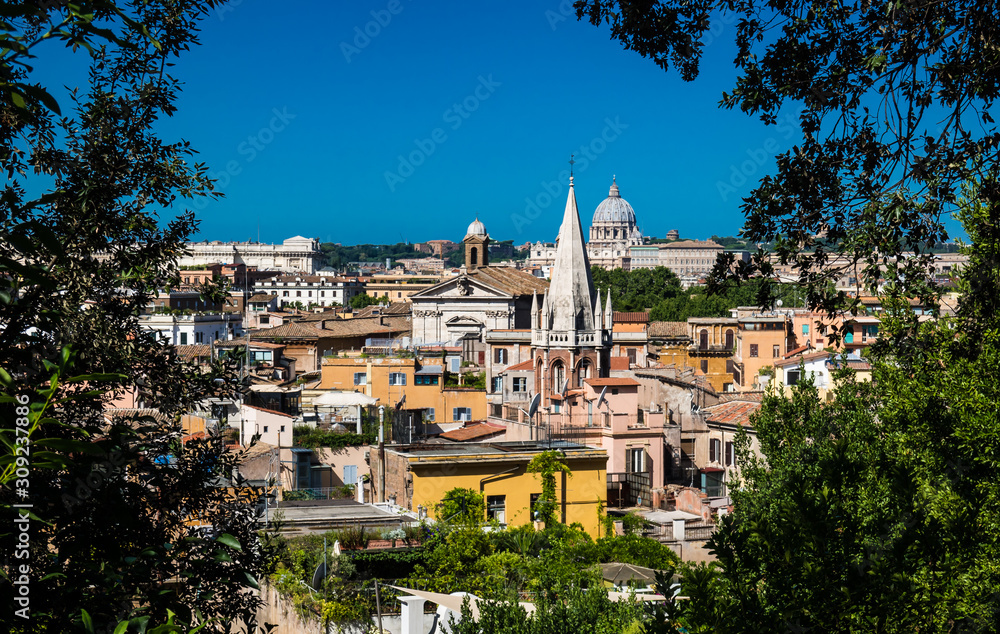 Rome, Italy: Panoramic Scenic View of the City from the Terrace of Pincio in Villa Borghese