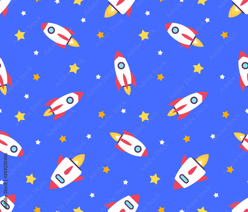 Seamless pattern with Rockets. isolated on blue background Seamless pattern with Rockets. isolated on blue background