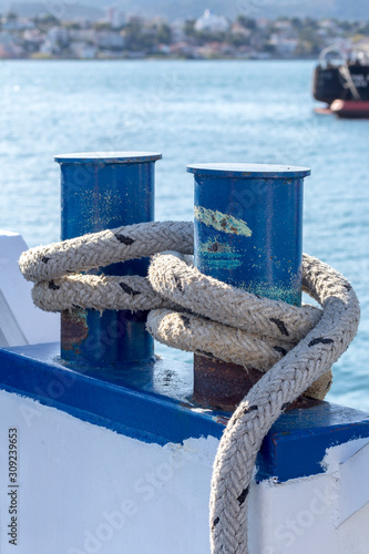 The mooring rope on ship