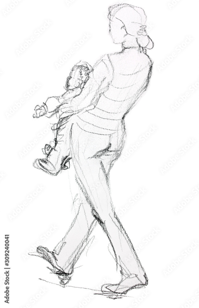 sketch of woman with a child sketch of woman with a child