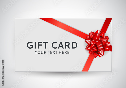 Gift Card Template with Bow and Ribbon Vector Illustration