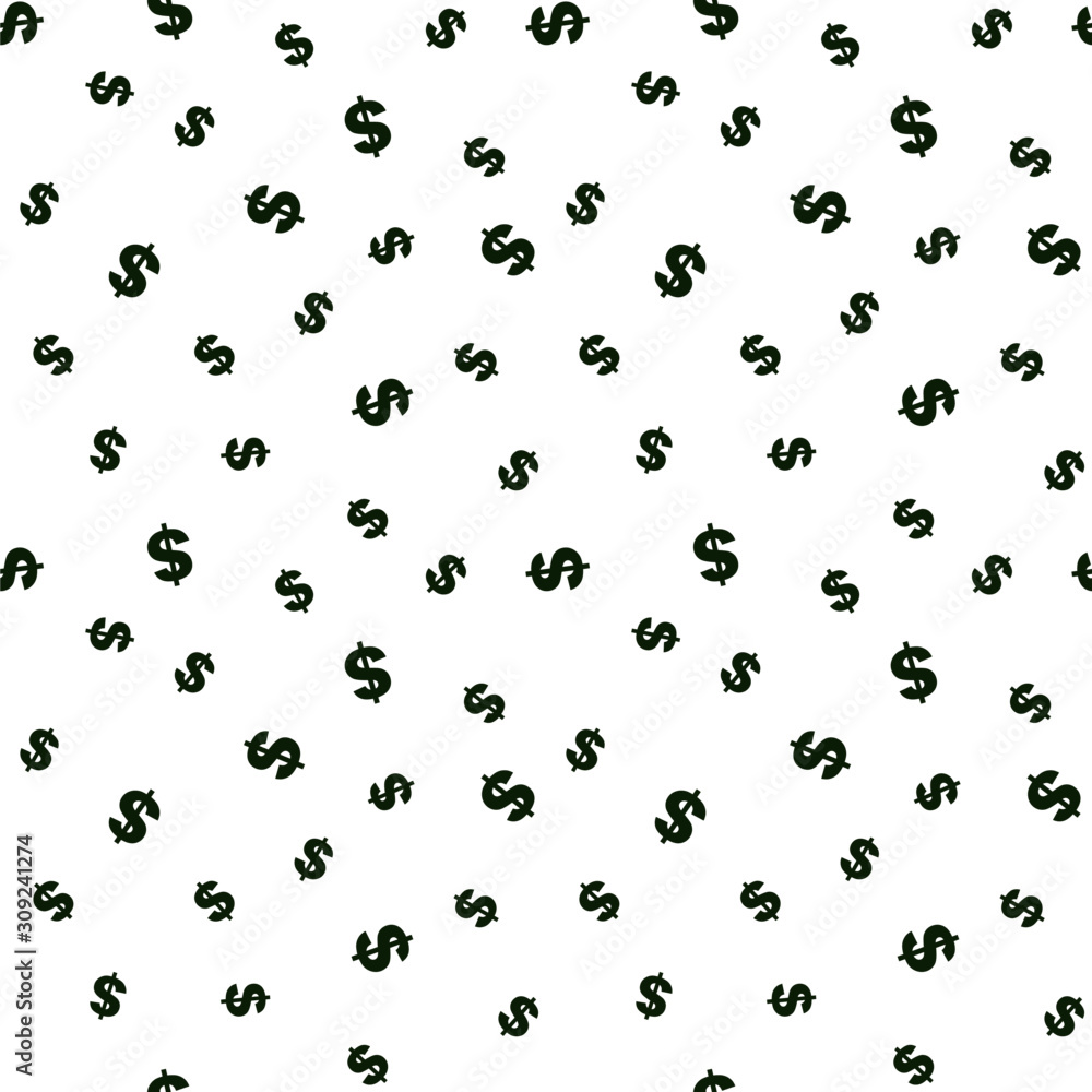 Money currency sign dollar us America USA seamless pattern simple style finance business banking cash line up in colors, green decorated wallpaper background for website, wrapping paper, textile.