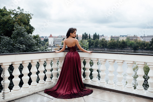 Vászonkép Young pretty lady in dress with bare back