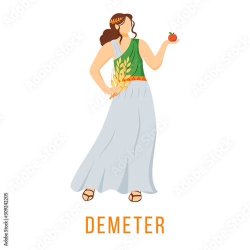 Demeter flat vector illustration. Ancient Greek deity. Goddess of agriculture, harvest and fertility. Mythology. Divine mythological figure. Isolated cartoon character on white background