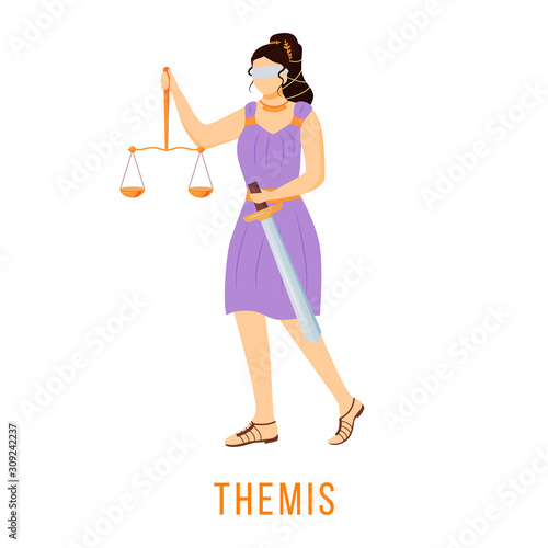 Themis flat vector illustration. Titaness of law and order. Ancient Greek deity. Divine mythological figure. Isolated cartoon character on white background