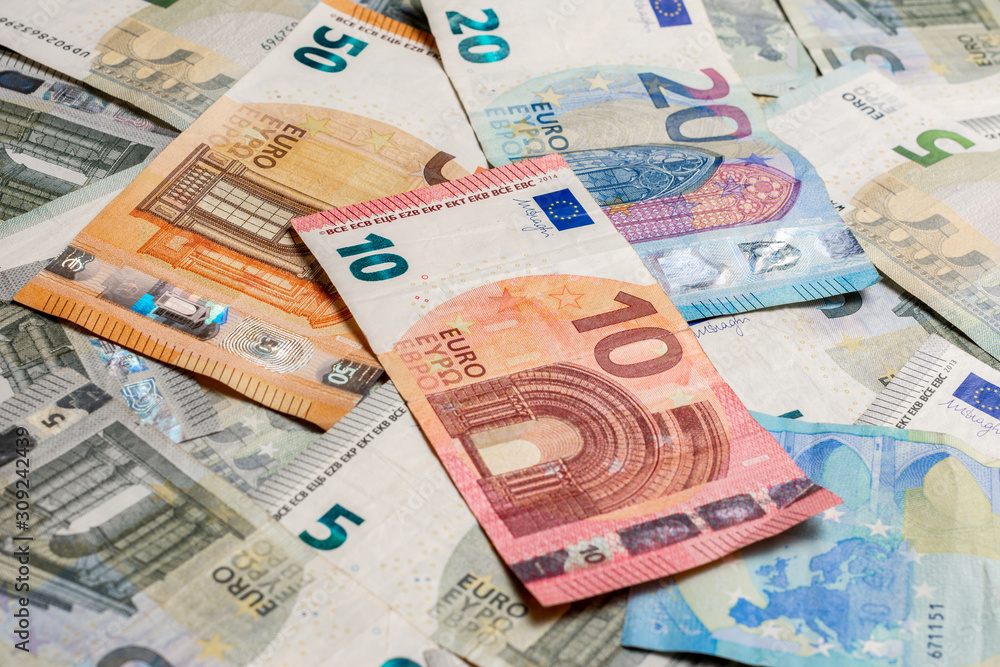 Different euro banknotes, nice texture of paper money. 2019 Different euro banknotes, nice texture of paper money. 2019