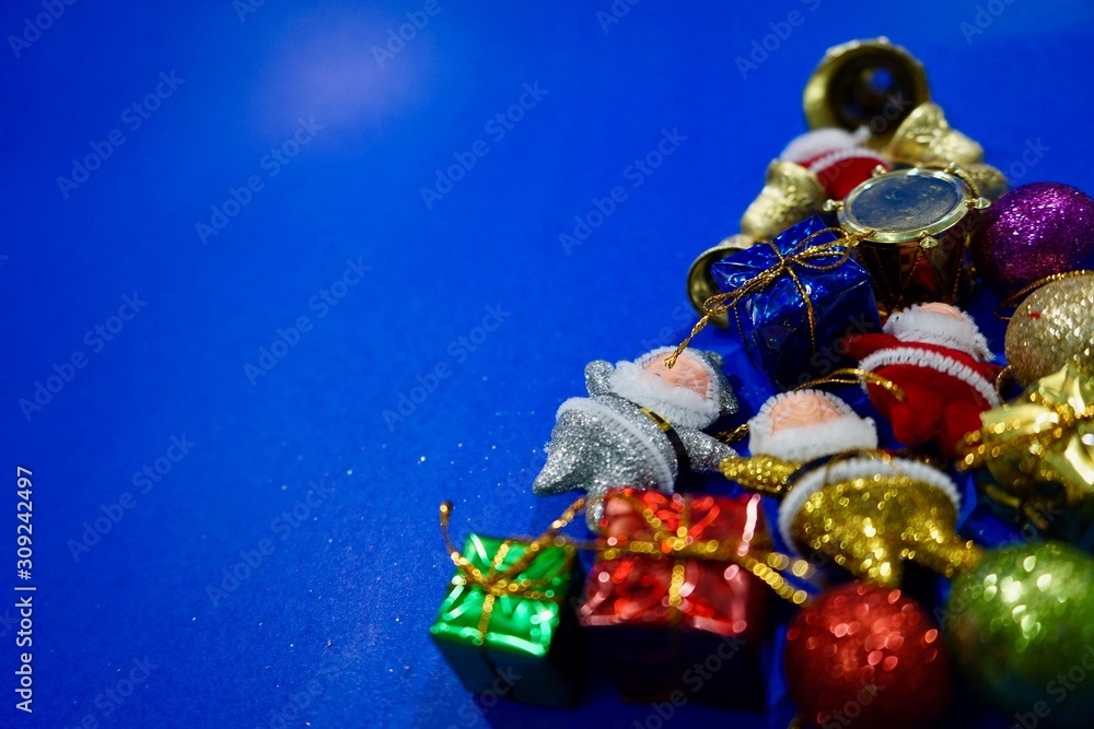 Christmas composition. on blue background,top view.