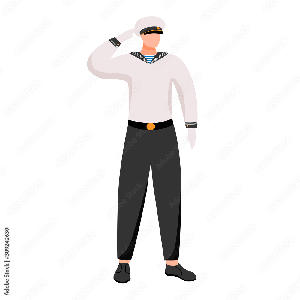 Seafarer flat vector illustration. Maritime occupation on passenger or merchant navy. Seaman in work uniform. Sailor isolated cartoon character on white background