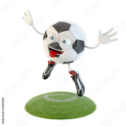jumping soccer ball character over white background © Wax