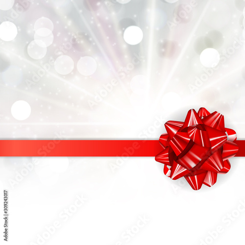Red Realistic Glossy Ribbon Bow Background Card. Vector Illustration