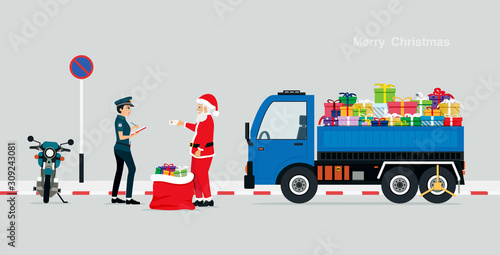 Santa gives police a driving license due to traffic violations.
