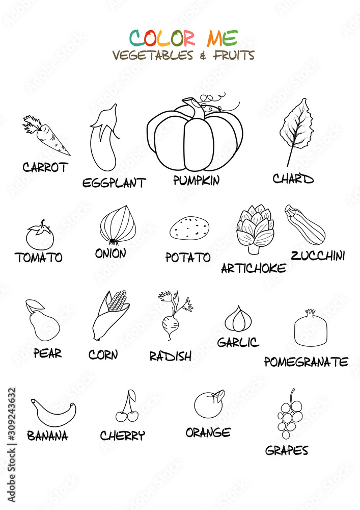 Vegetables and Fruits Coloring Page
