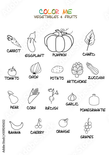 Vegetables and Fruits Coloring Page