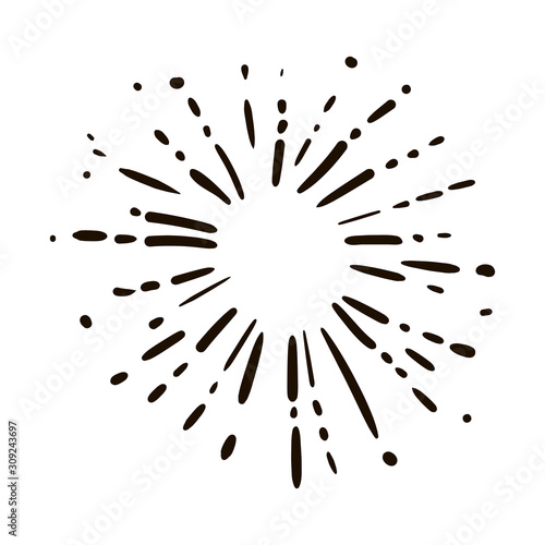 Vintage sunburst design element on white background. firework  sparkling doodle. hand drawing