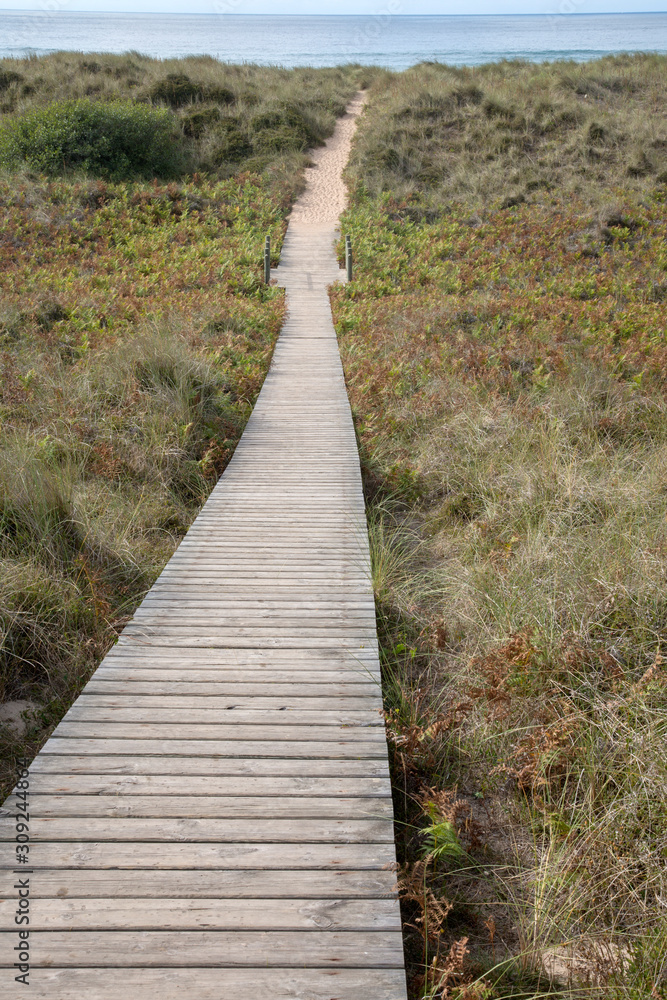 Wooden Path and Sea in Xago Beach; Asturias