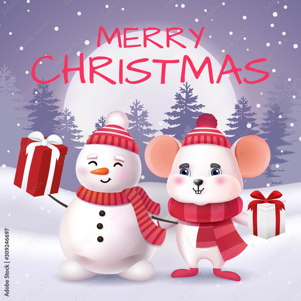 Cute rat character. Merry christmas and Happy new year 2020 invitation card. Winter holidays. Vector Illustration EPS10. Cute rat character. Merry christmas and Happy new year 2020 invitation card. Winter holidays. Vector Illustration EPS10.