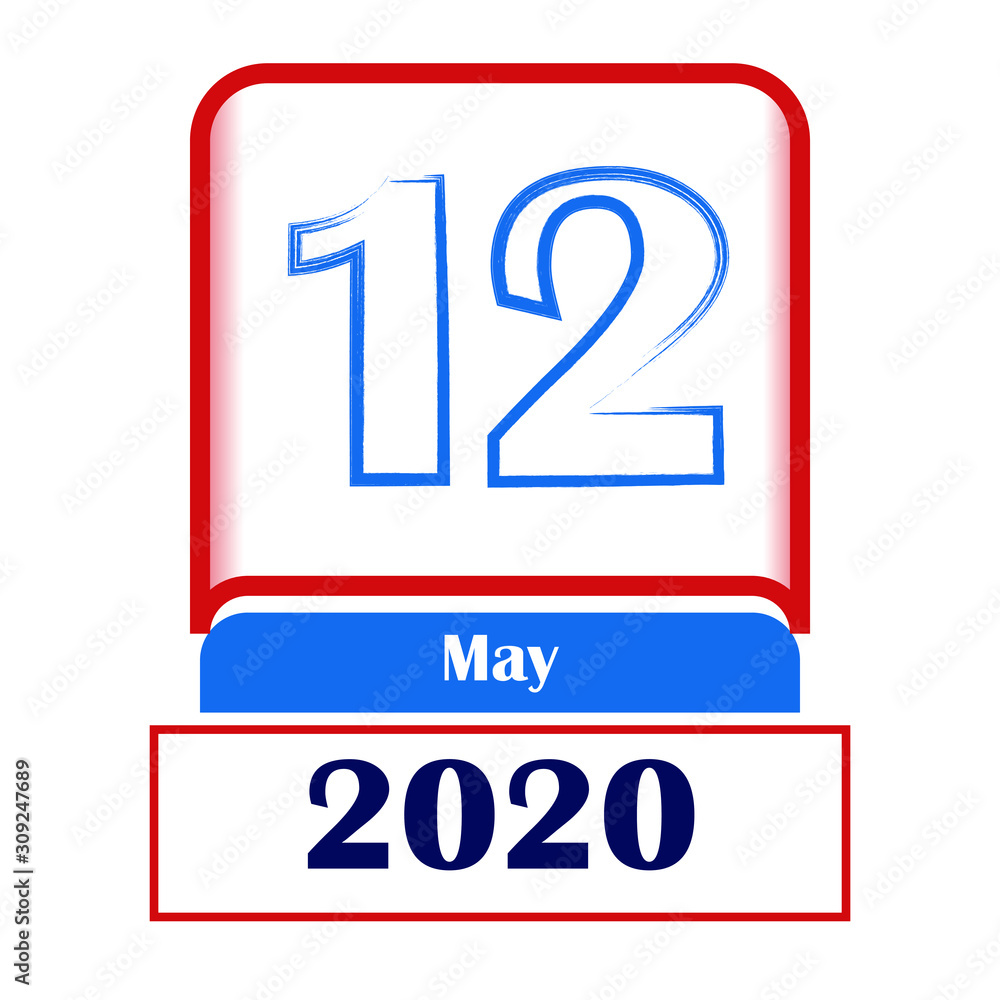 12 May 2020. Vector flat daily calendar. Date, month. 12 May 2020. Vector flat daily calendar. Date, month.
