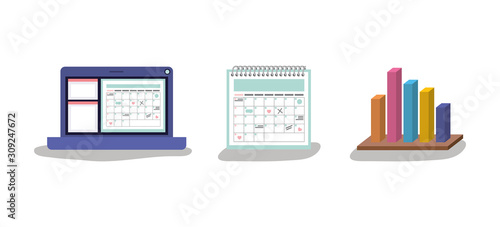 Isolated workflow laptop and calendar vector design