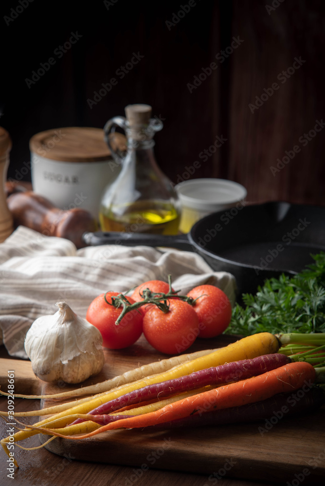 rustic colorful vegetable image with carrot and tomato rustic colorful vegetable image with carrot and tomato