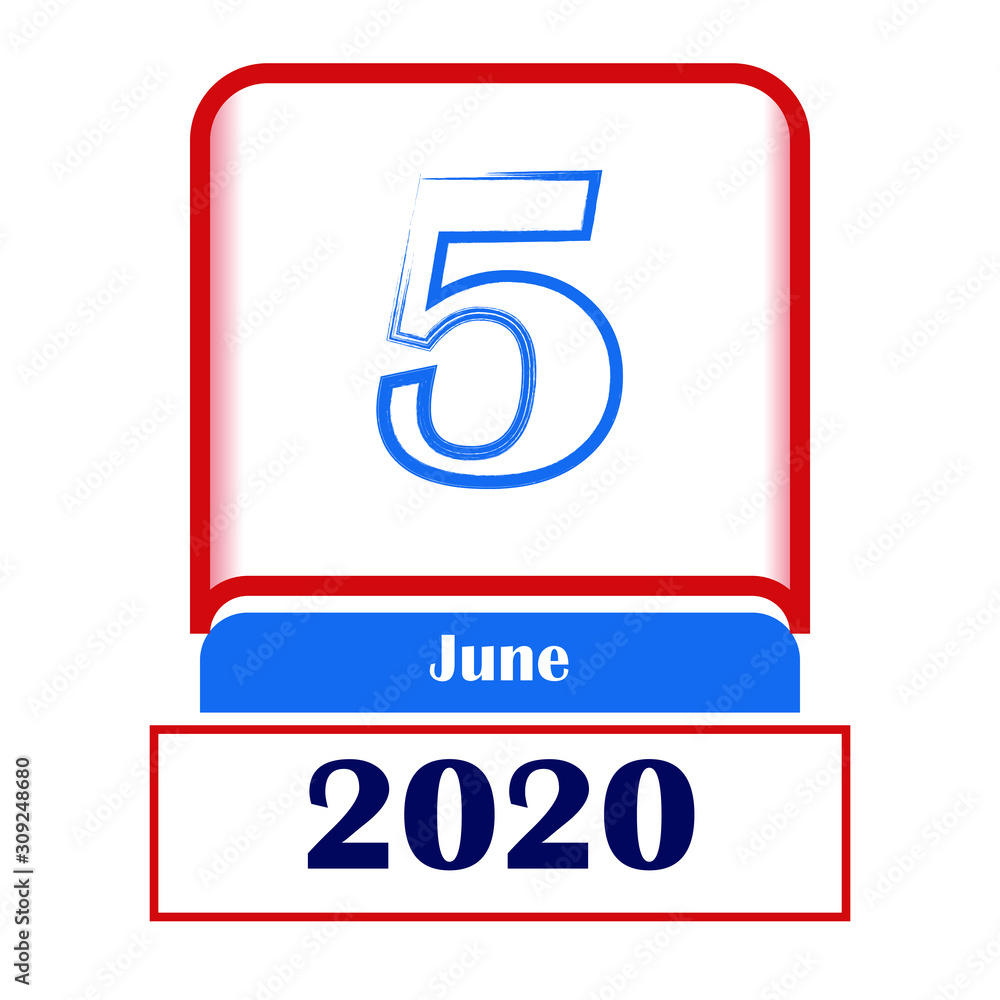5 June 2020. Vector flat daily calendar. Date, month. 5 June 2020. Vector flat daily calendar. Date, month.