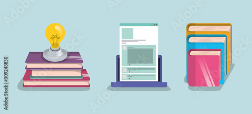 Ebooks laptop and light bulb vector design