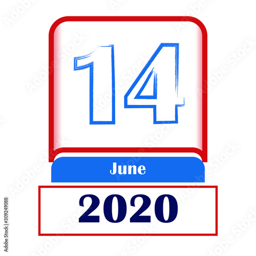 14 June 2020. Vector flat daily calendar. Date, month.