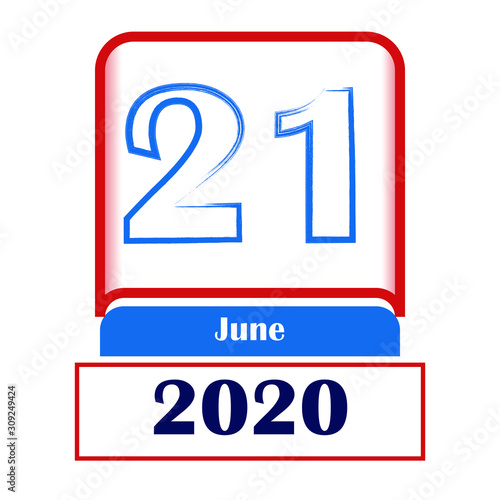 21 June 2020. Vector flat daily calendar. Date, month.