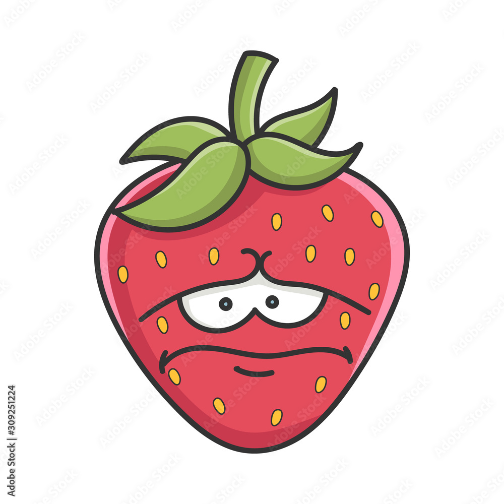Sad strawberry fruit icon cartoon isolated on white Sad strawberry fruit icon cartoon isolated on white