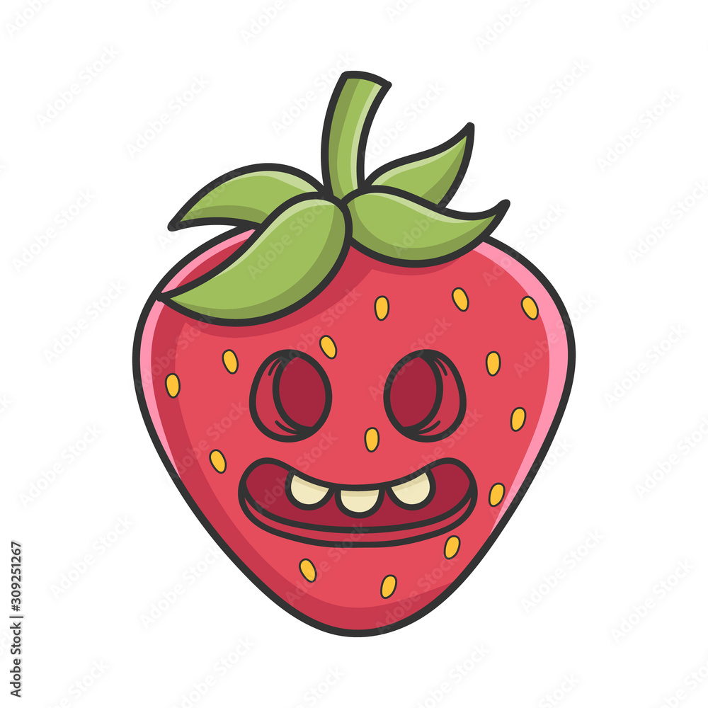 Zombie strawberry fruit icon cartoon isolated on white Stock Vector