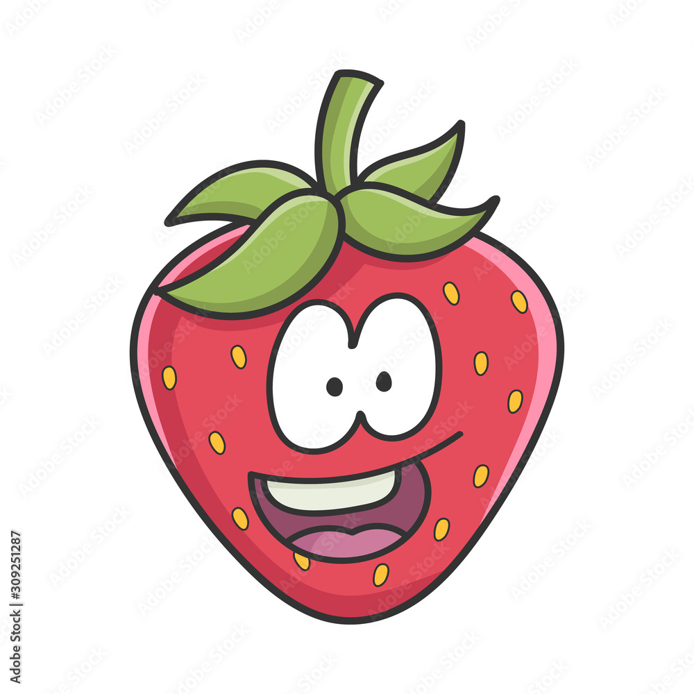 Obraz premium Happy smiling strawberry fruit icon cartoon isolated on white