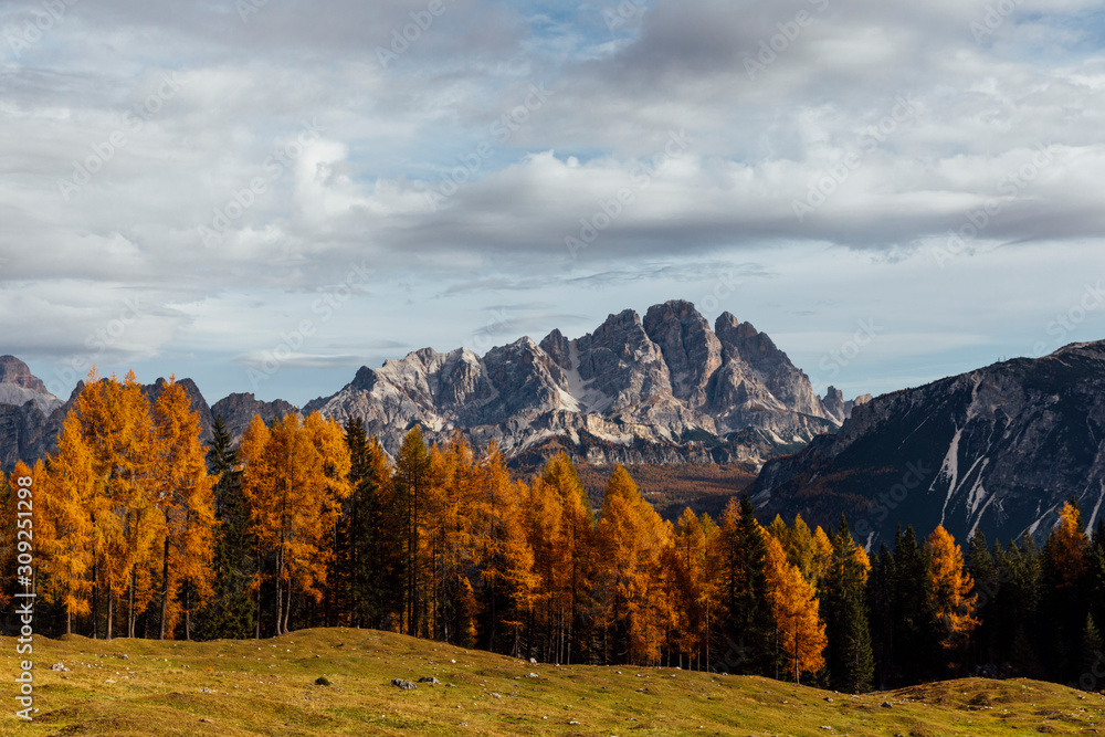 Autumn mountain landscape at the morning light, Dolomites, Cortina, Italy Autumn mountain landscape at the morning light, Dolomites, Cortina, Italy