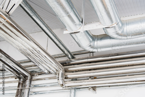 Schilderij op canvas Ventilation and air conditioning pipe system.