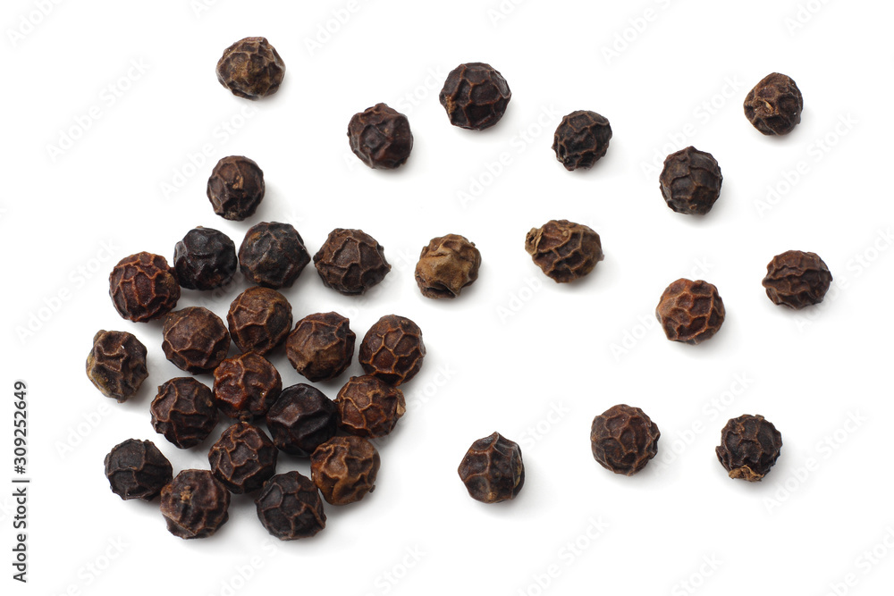 Black peppercorn isolated on white background. top view Black peppercorn isolated on white background. top view