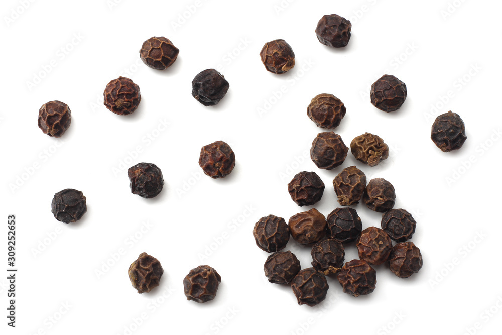 Black peppercorn isolated on white background. top view Black peppercorn isolated on white background. top view
