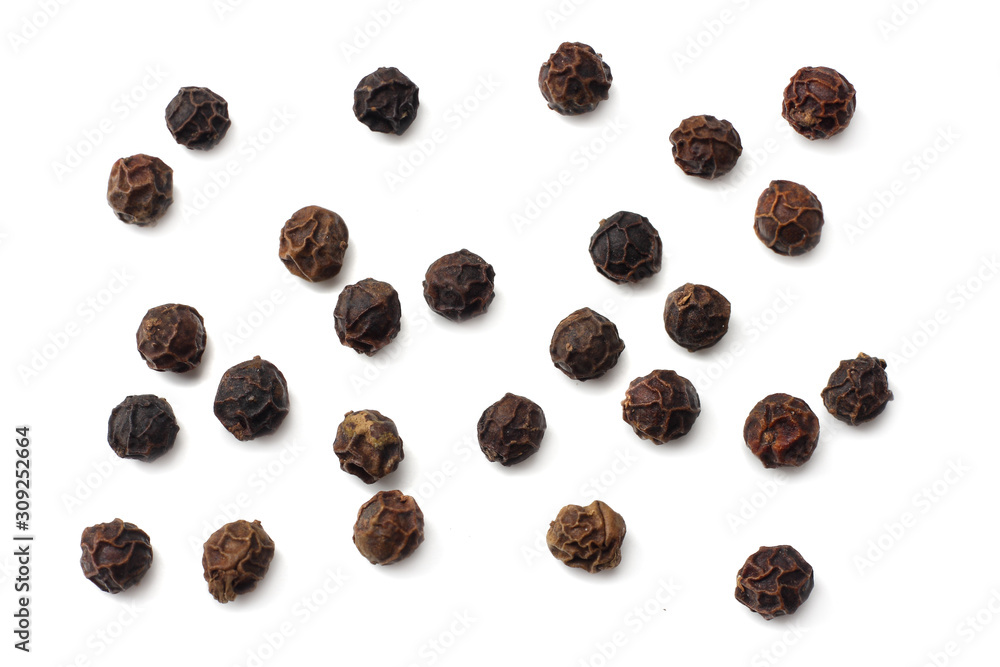 Black peppercorn isolated on white background. top view Black peppercorn isolated on white background. top view