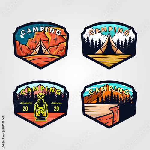 set of vintage camping logo outdoor adventure emblem vector illustration design