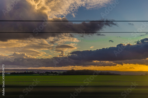 landscape through the glass of the high-speed train