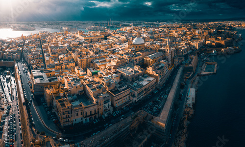 City of Valletta, capital of Malta, aerial view, island in Mediterranean sea, dramatic sky © CatHouseProduction