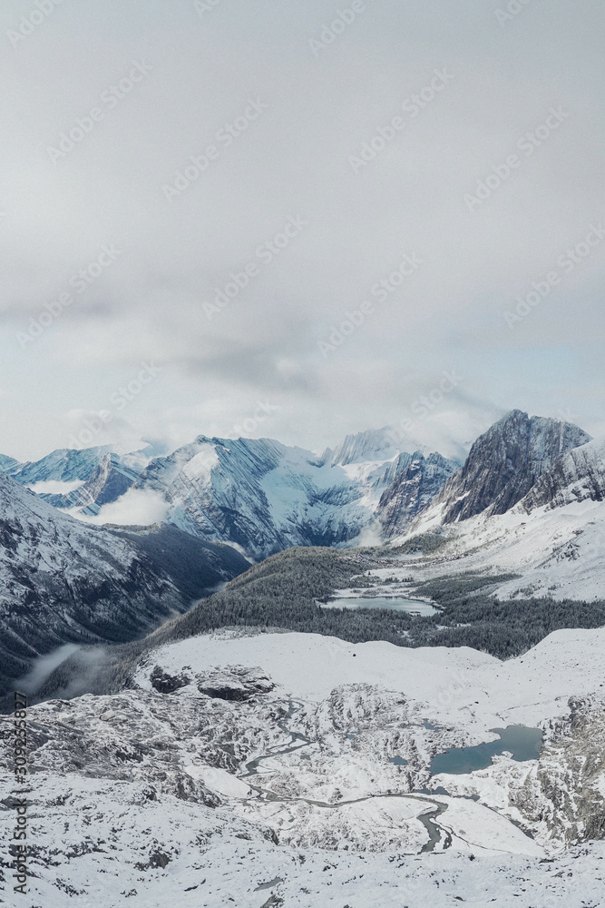 Snow White Glacier Mountains with Brilliant Blue Sky