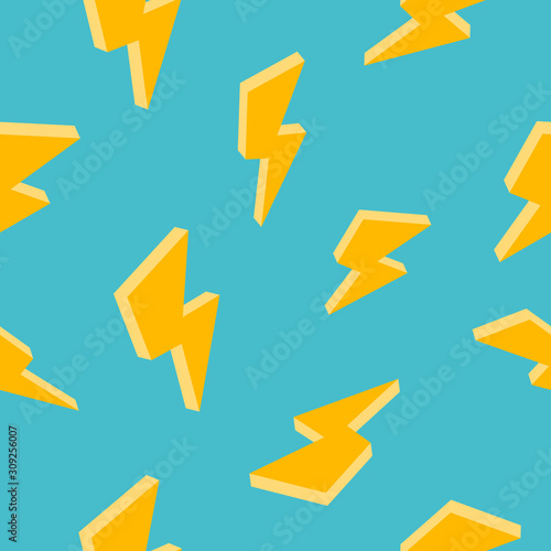 Vector creative seamless pattern with yellow lightning on green background.