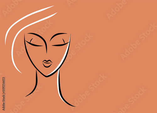 Drawing white and black lines of a blonde girl. Vector illustration on the theme of beauty and fashion.