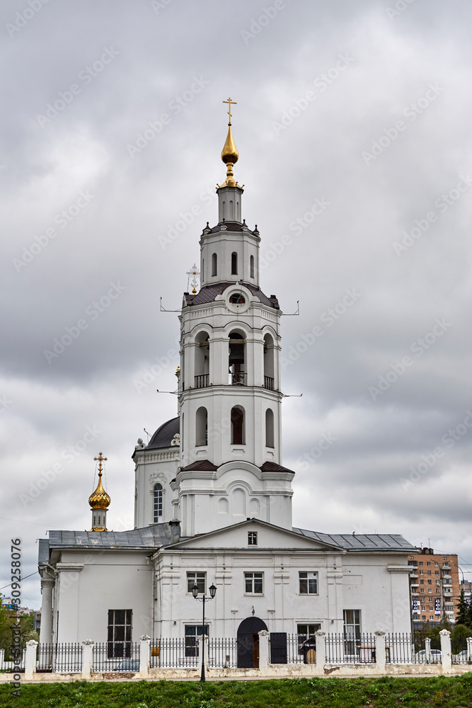 Russia. Orel city. Bell tower of Epiphany Cathedral from the Orlik River