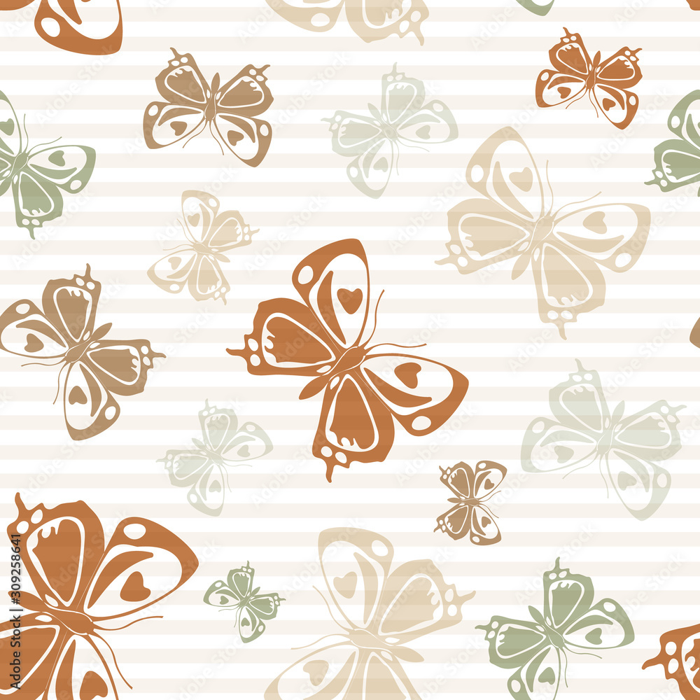 Flying butterfly silhouettes over striped background vector seamless pattern. Flying butterfly silhouettes over striped background vector seamless pattern.